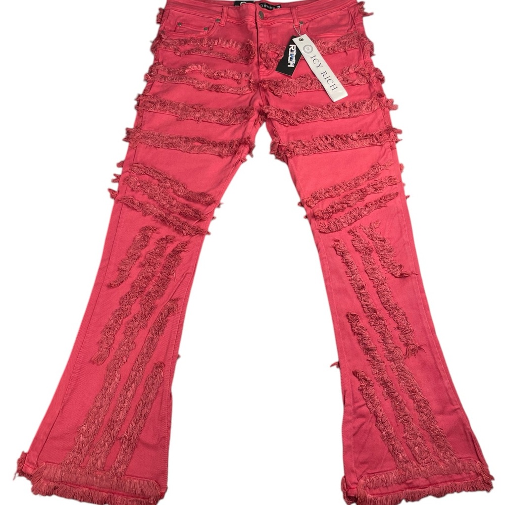 Icy Rich Jeans Men 38x34 Bric Red Thrashed Stacked Distressed Western Hip Hop